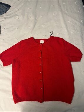 H&M Vibrant Red Short-Sleeve Button Cardigan